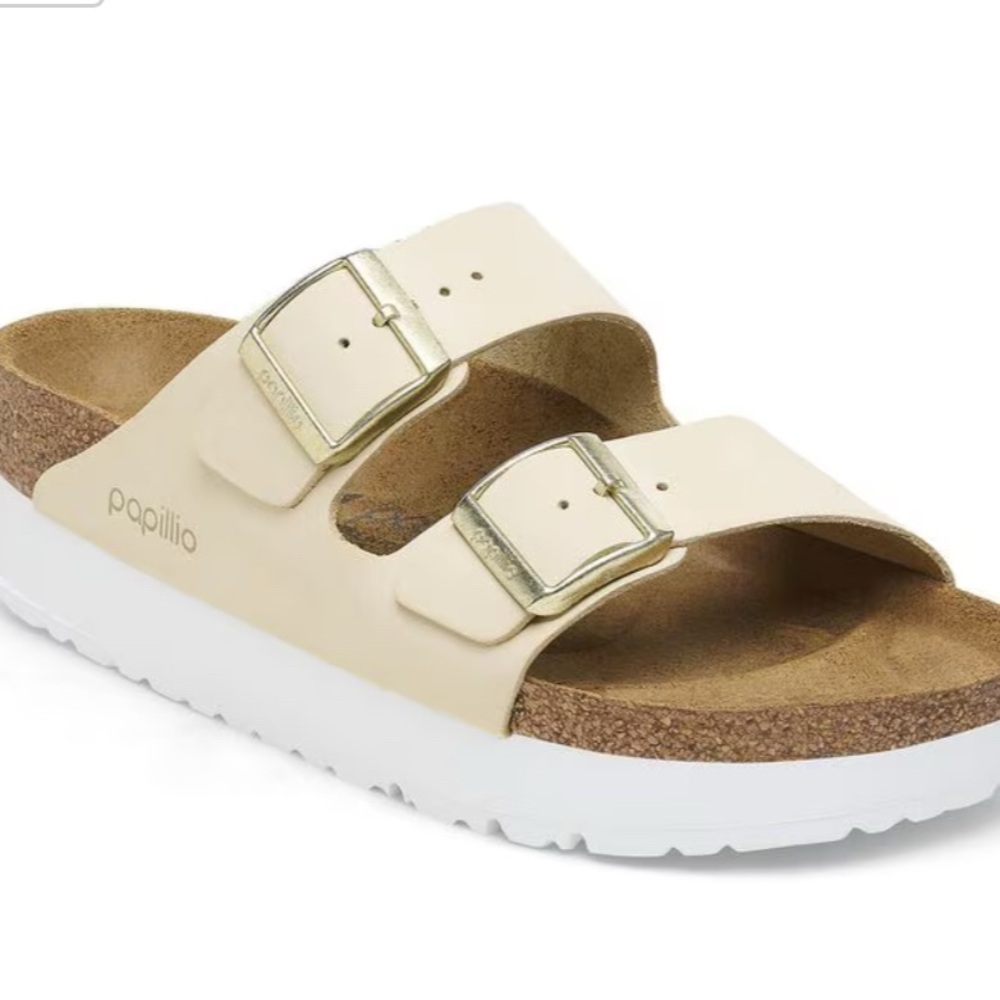 Birkenstock Papillio Arizona Flex, size EU 36Beige Sandals with Metallic Buckles